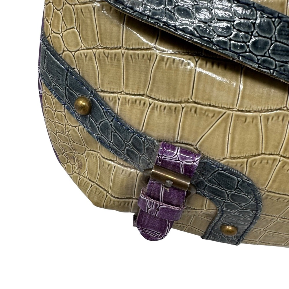 Handbag Green And Purple Faux Crocodile Pattern Shoulder Bag Snap Close - Picture 4 of 11